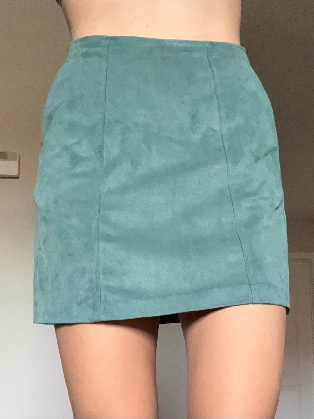 Kendall and Kylie Teal Suede Mini Skirt - Classic High-Waist, Sleek Fit